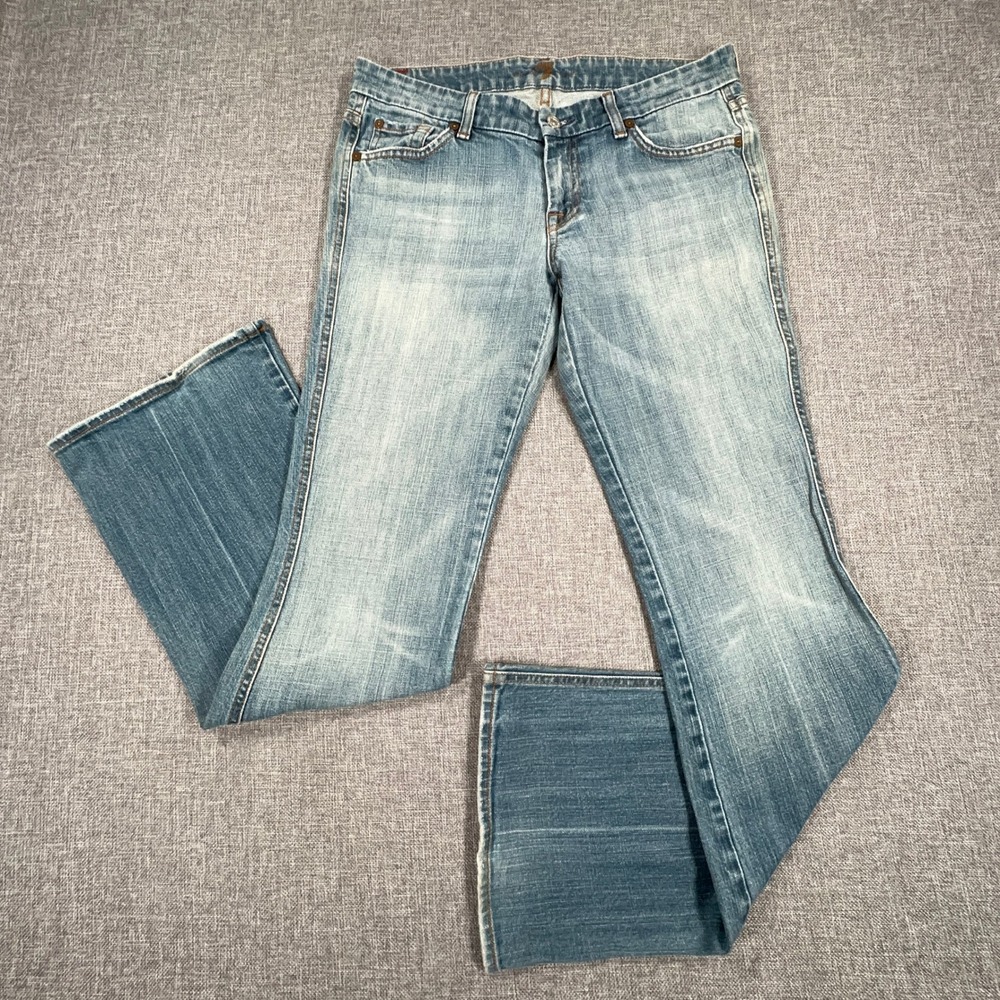 7 For All Mankind A Pocket Flare Jeans Womens 30 Light Wash Fade Low Rise Y2K